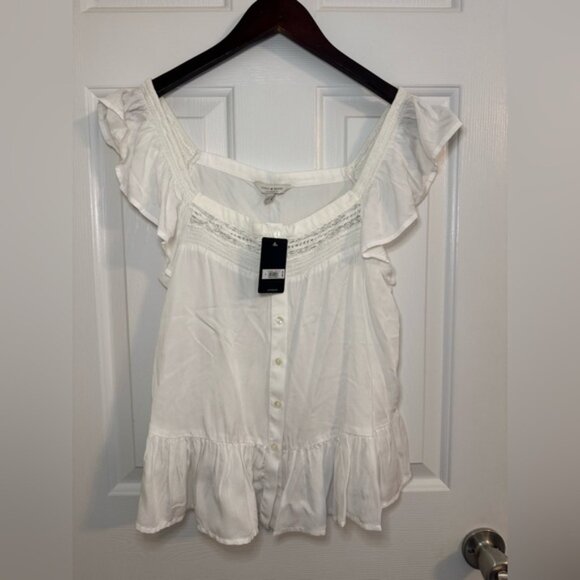 Lucky Brand Blouse Size Small NWT Square Neck Peplum White Ruffle - Picture 4 of 5